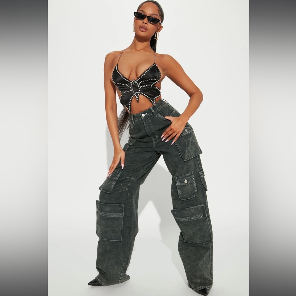 Tall Lily High Rise Cargo Jeans -Green